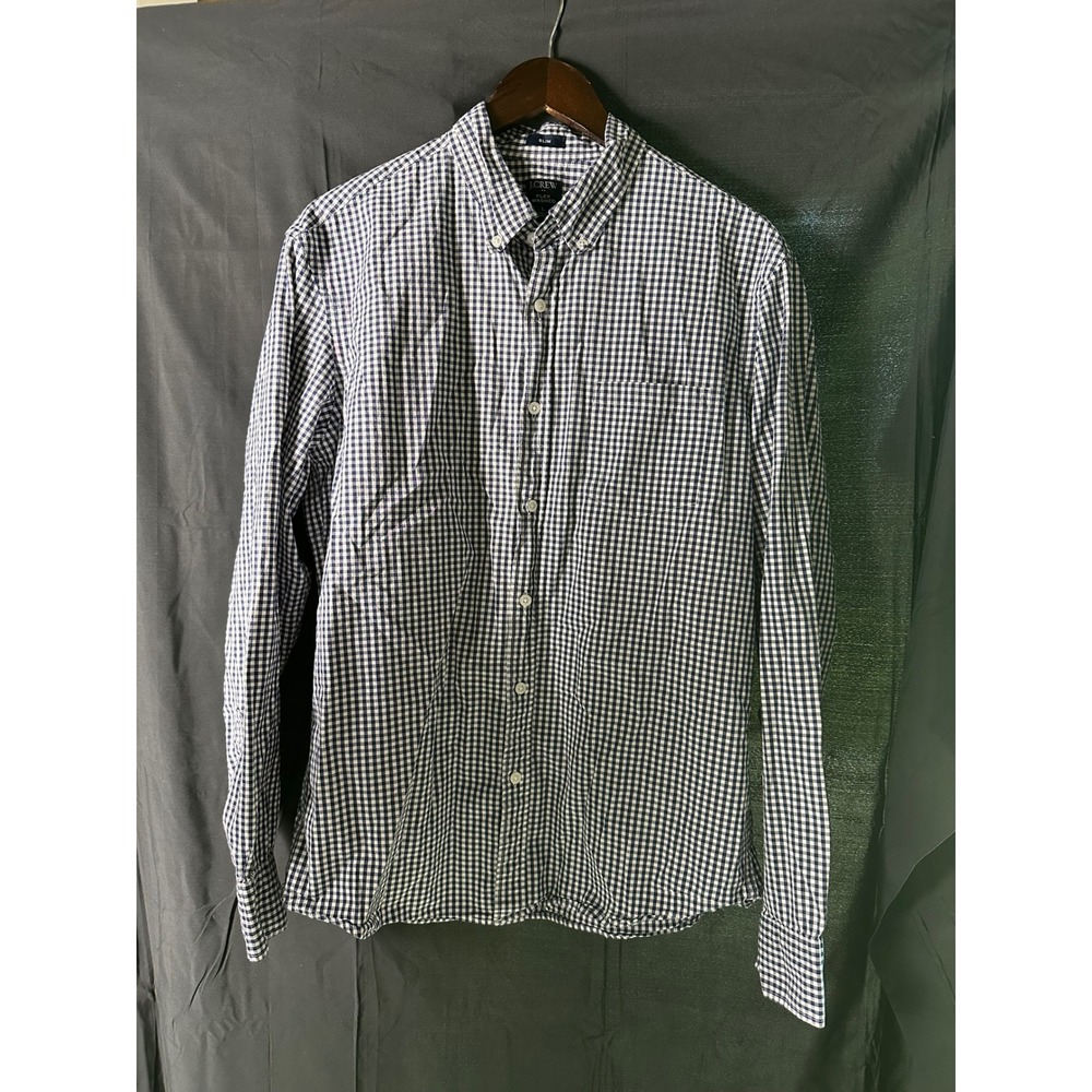 J. Crew navy gingham plaid flex washed casual‎ button down shirt size L